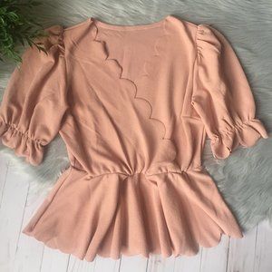 Verdusa Peplum Scalloped Wrap Blouse Medium
